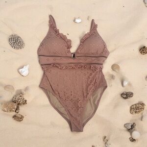 J Crew Plunging Laser Cut Plunging Pink Cutout Swimsuit